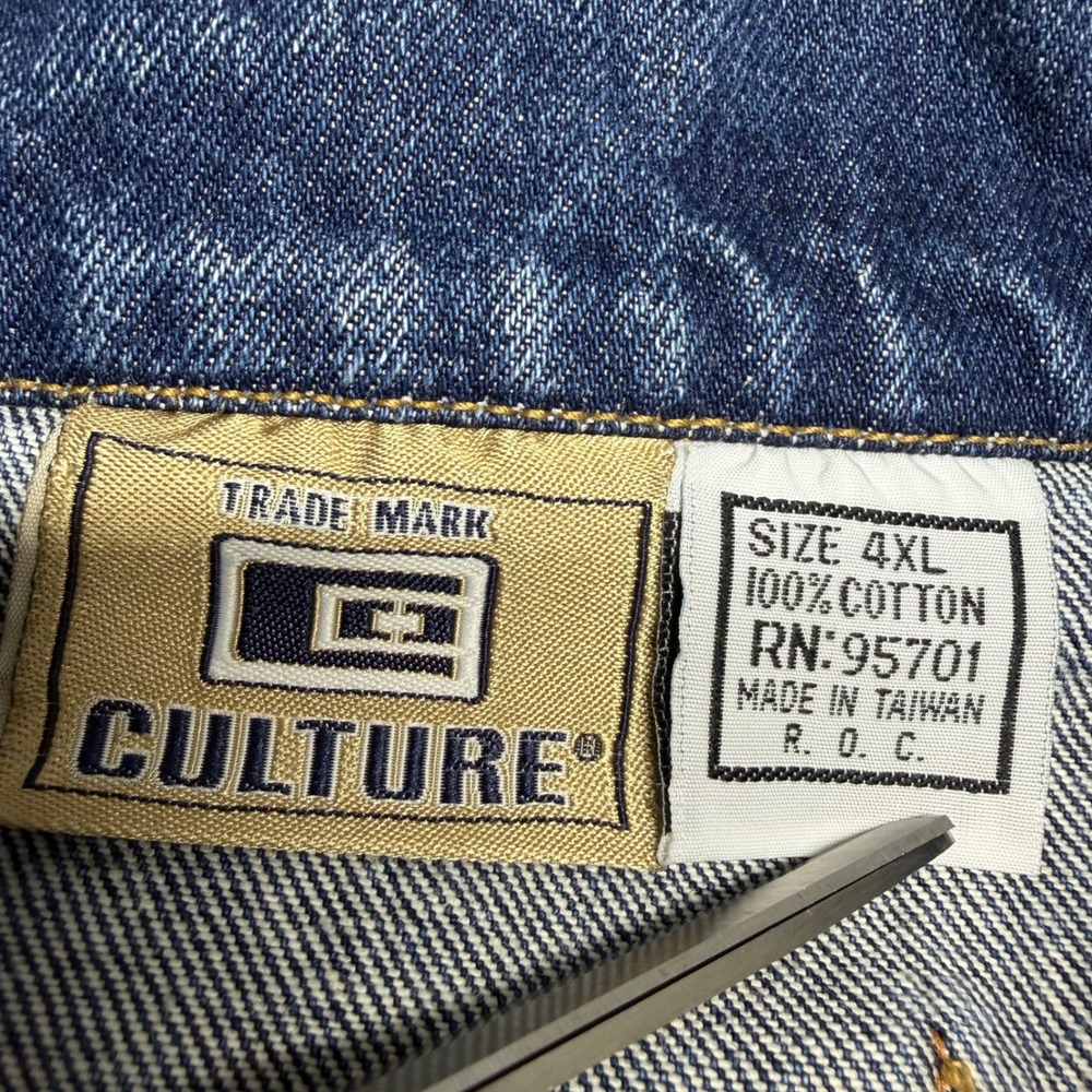 VTG Culture Jeans Loose Fit Mens 4XL Blue Faded Hip Hop Streetwear Trucker Coat - Picture 7 of 9